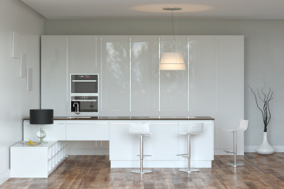 White Hi-Tech Kitchen With Bar and lighter