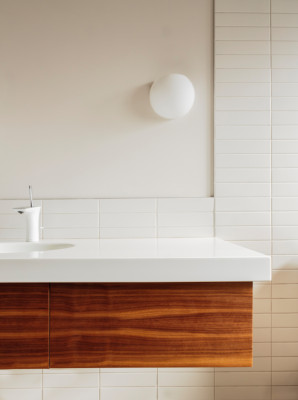 Detail of bathroom counter and tile in modern home
